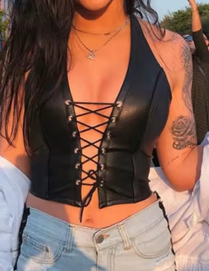 Monjama Faux Leather Halter Top